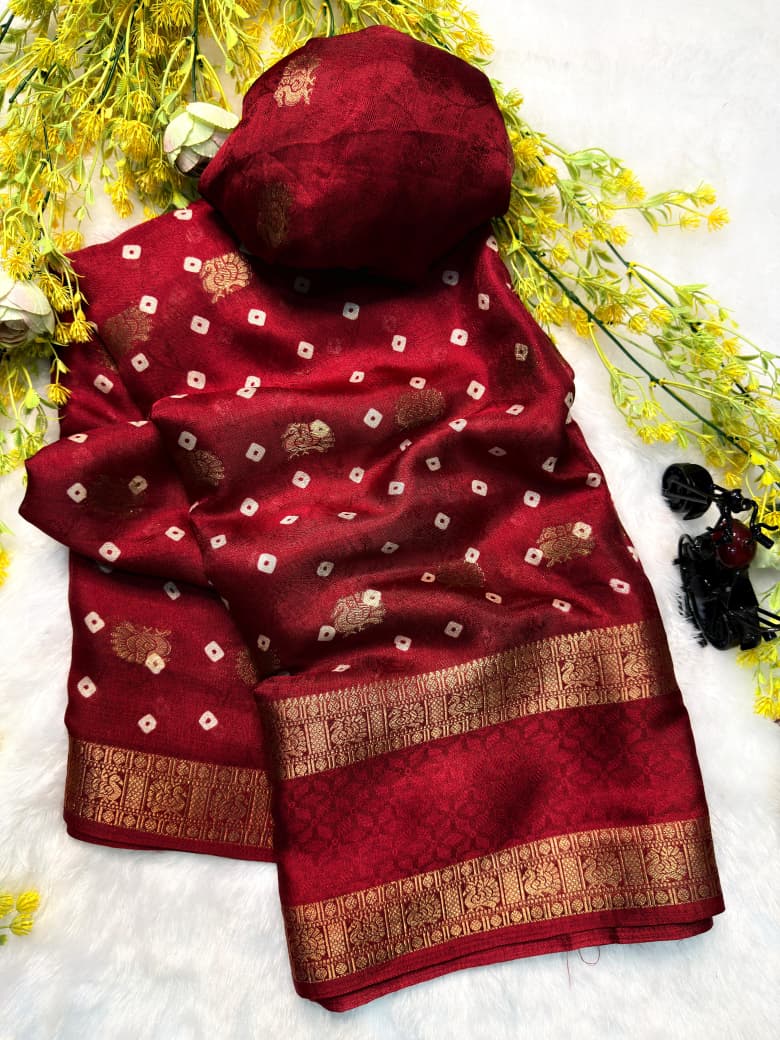 Premium Crepe Silk Saree with Jacquard Zari Butti Work & Rich Pallu