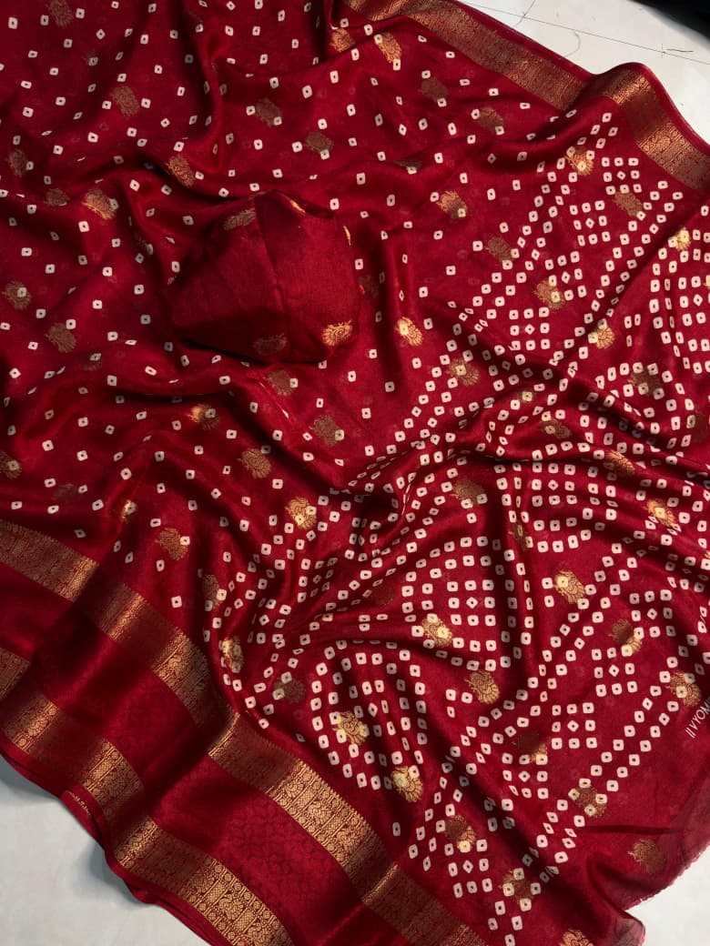 Premium Crepe Silk Saree with Jacquard Zari Butti Work & Rich Pallu