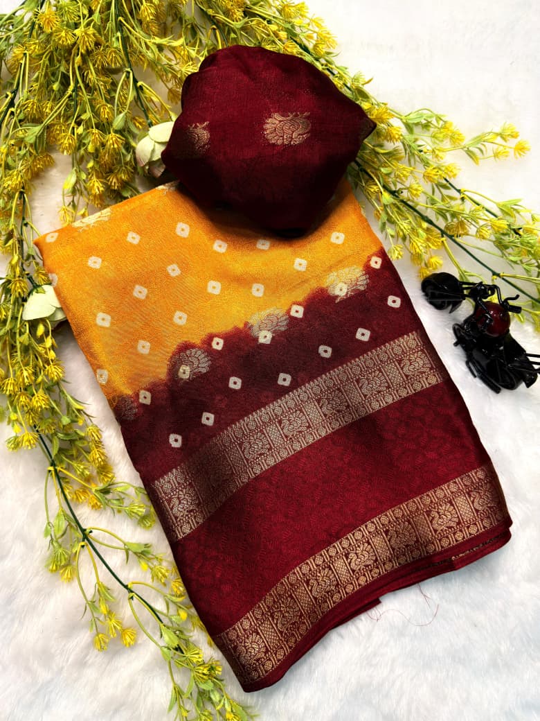 Premium Crepe Silk Saree with Jacquard Zari Butti Work & Rich Pallu