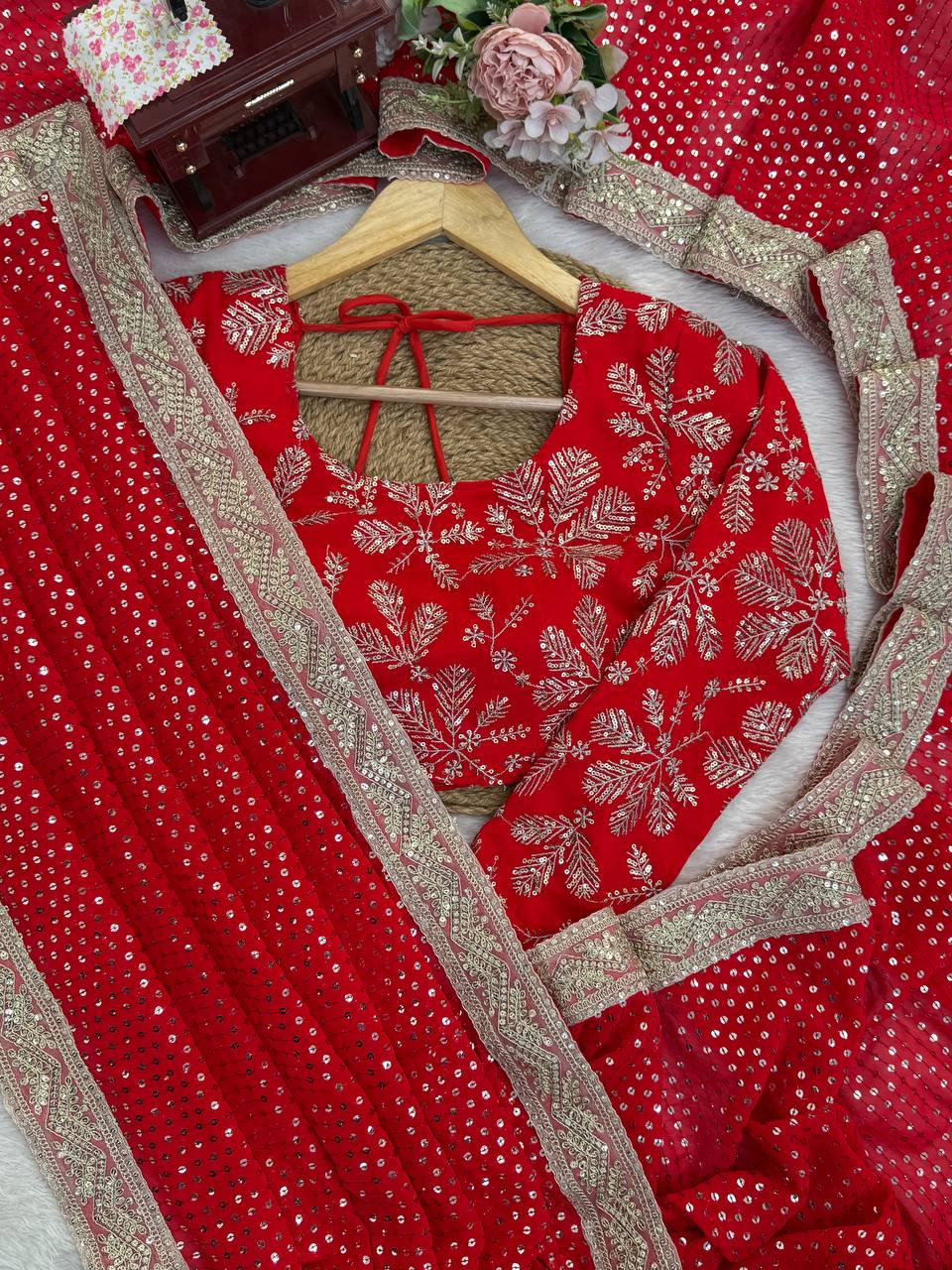 Faux Blooming Georgette Saree with Intricate Coding, Thread & Sequins Work