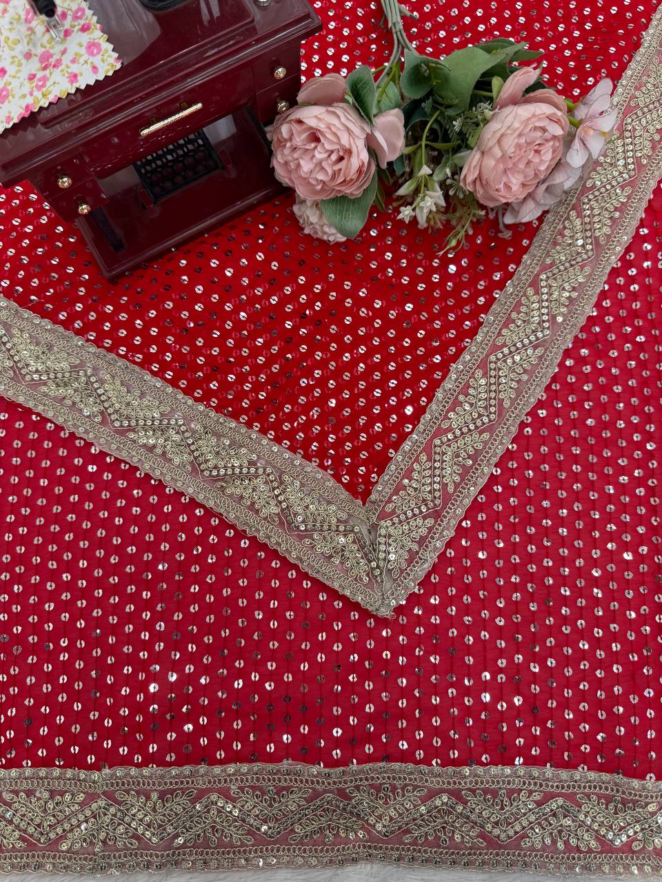 Faux Blooming Georgette Saree with Intricate Coding, Thread & Sequins Work