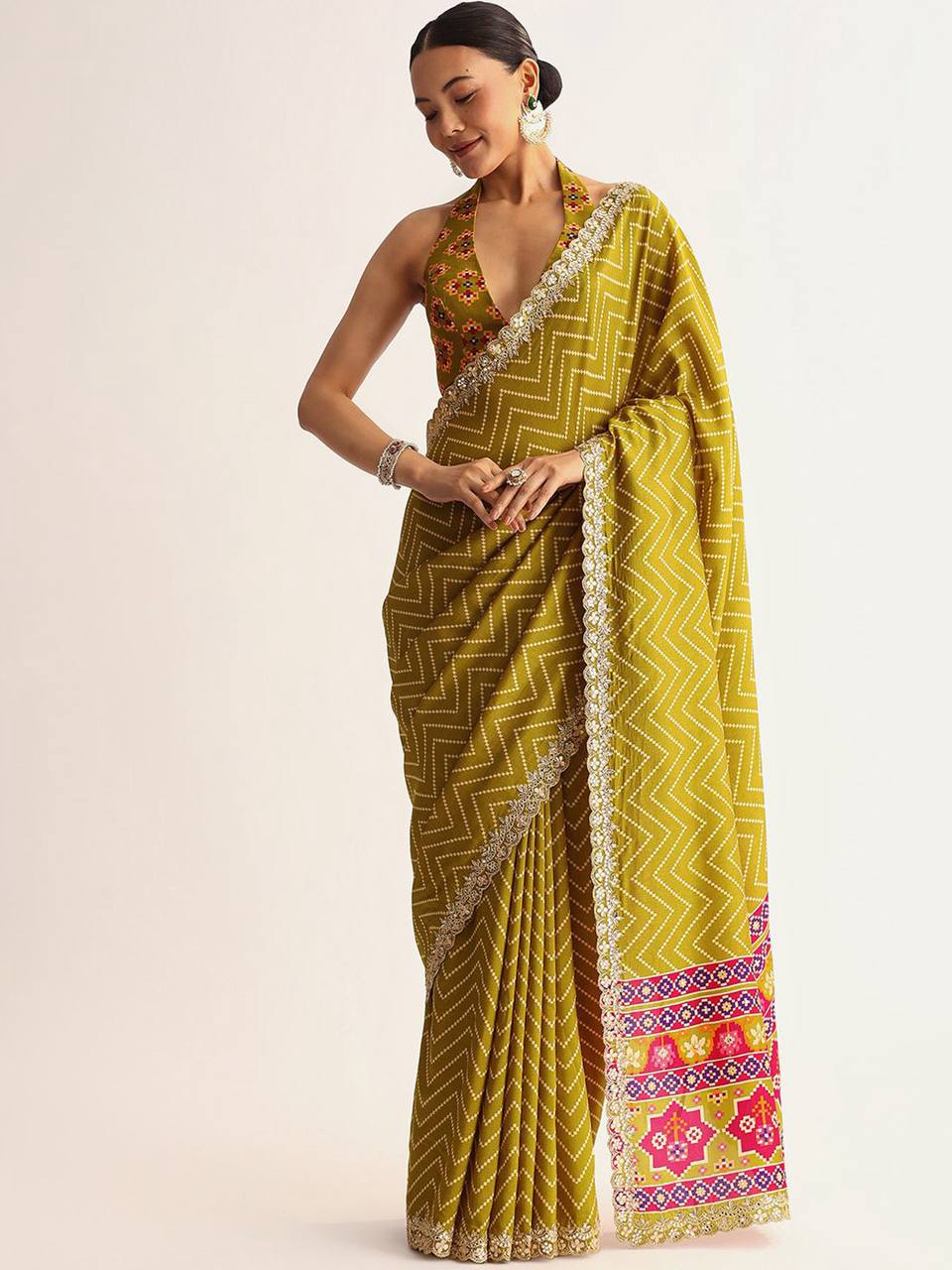 Manipuri Silk Printed Saree with Embroidery Lace Border