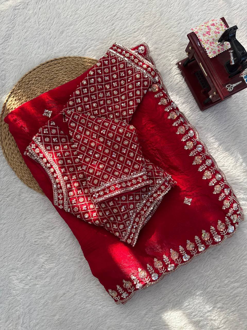 Fendy Silk Saree with Heavy Beads, Thread & Sequins Work