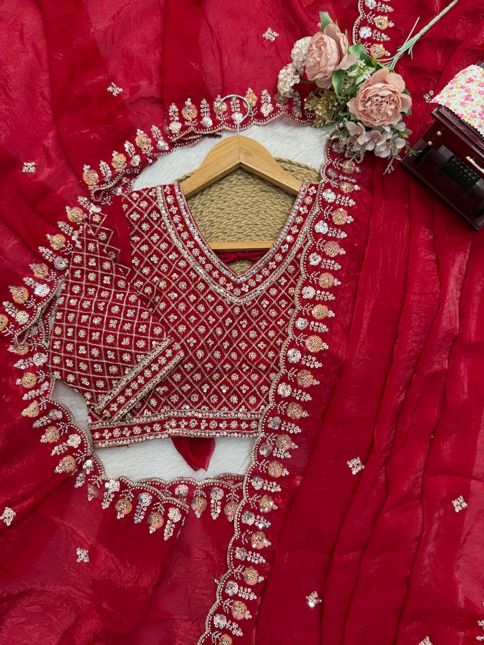 Fendy Silk Saree with Heavy Beads, Thread & Sequins Work