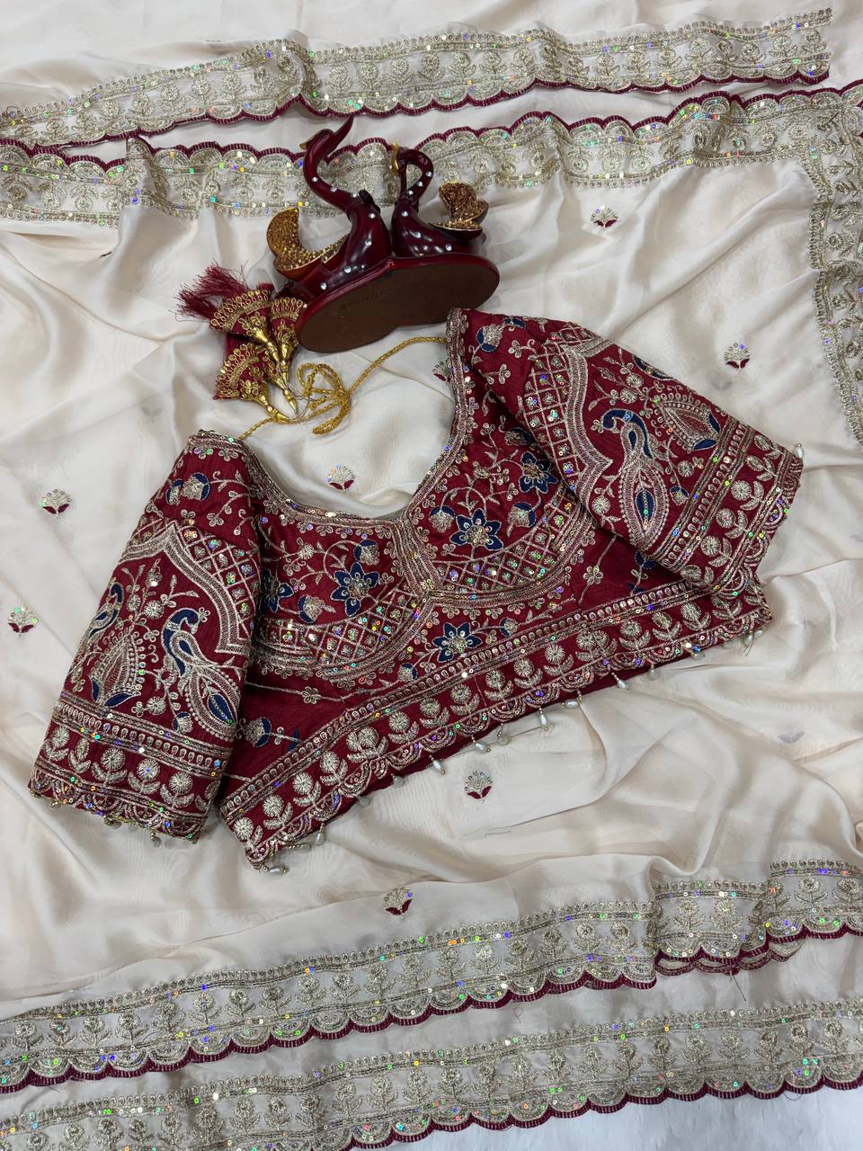Soft Rangoli Silk Saree with Sequins Embroidery Work & Heavy Banglori Blouse (Full Stitch Up to 44)