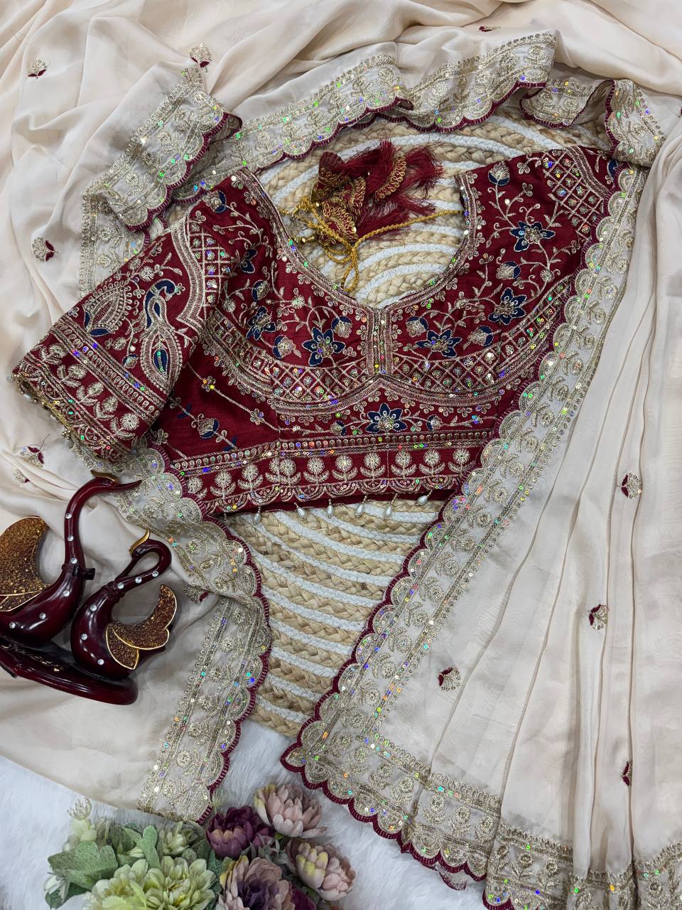 Soft Rangoli Silk Saree with Sequins Embroidery Work & Heavy Banglori Blouse (Full Stitch Up to 44)
