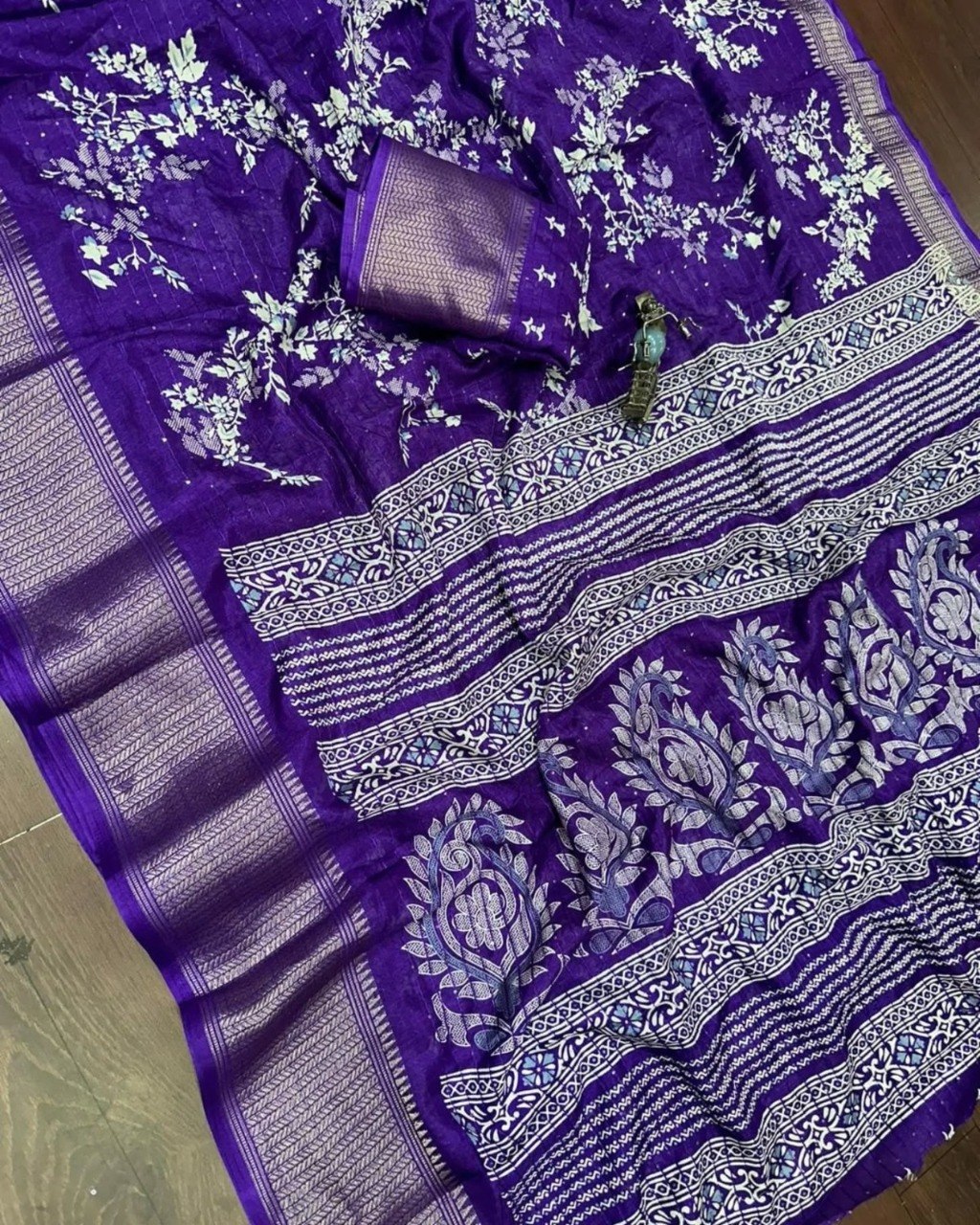 Dola Silk Designer Print Saree with Crochet Work & Designer Pallu
