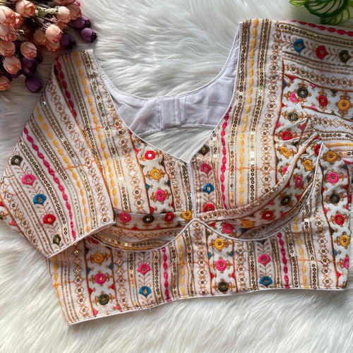 Designer Sabyasachi Inspired Multi-Thread & Heavy Sequins Embroidery Blouse