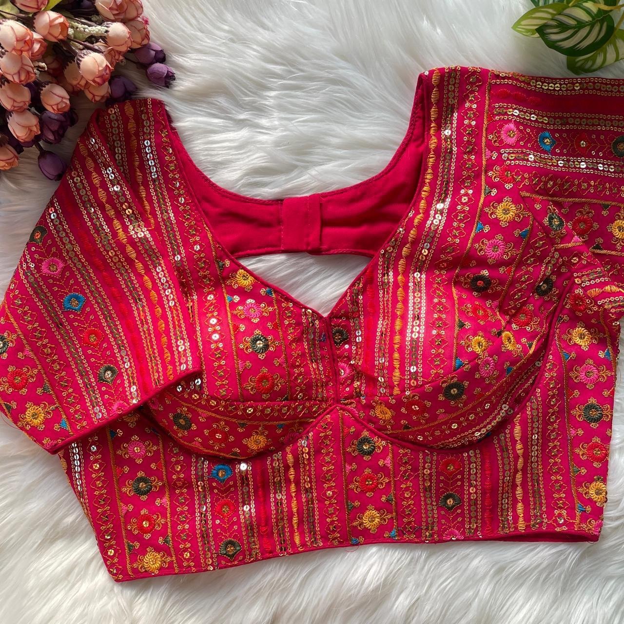 Designer Sabyasachi Inspired Multi-Thread & Heavy Sequins Embroidery Blouse Red