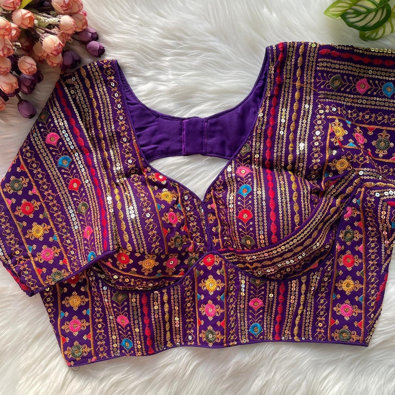 Designer Sabyasachi Inspired Multi-Thread & Heavy Sequins Embroidery Blouse