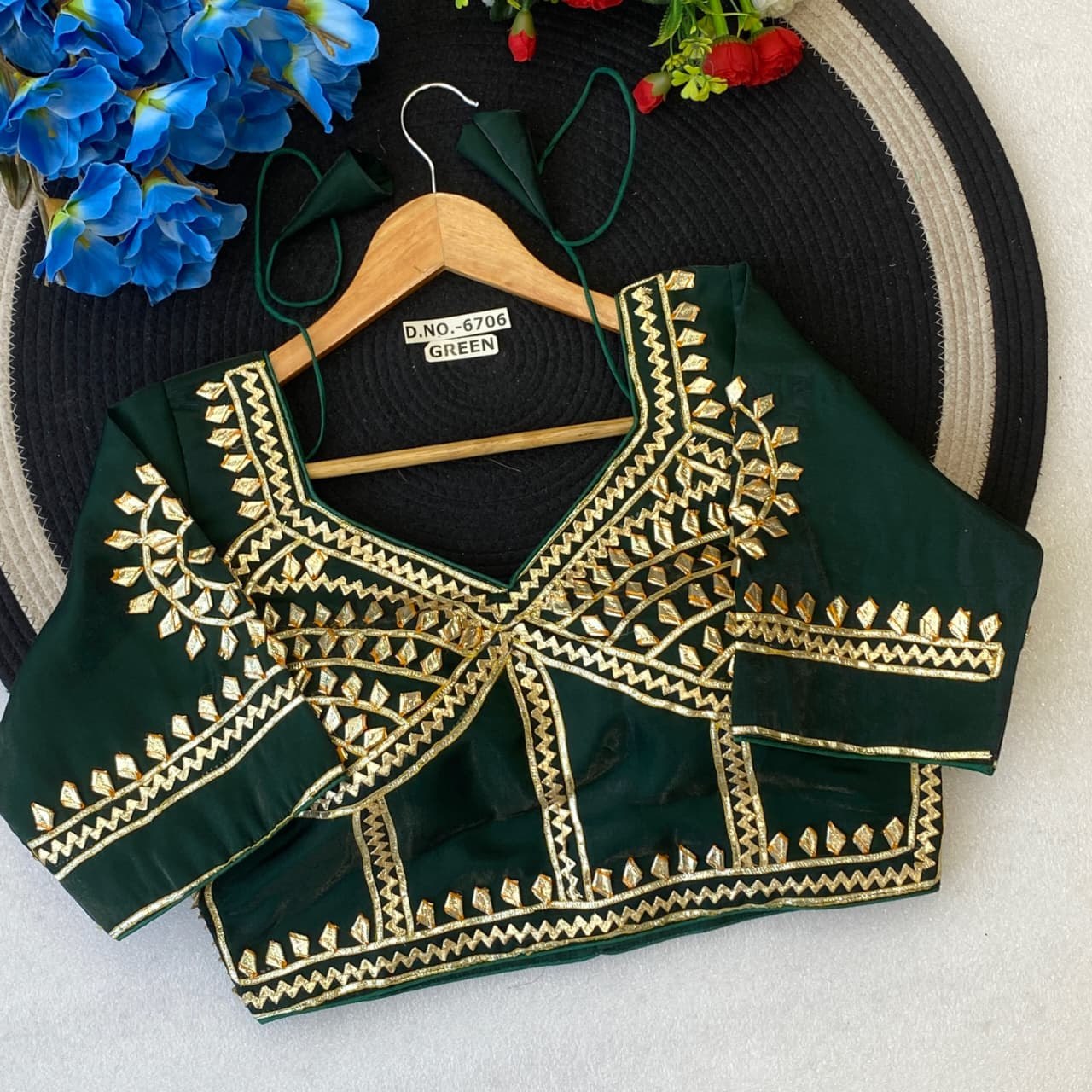 Gota Patti Handwork Aangi Style Blouse Green Colour