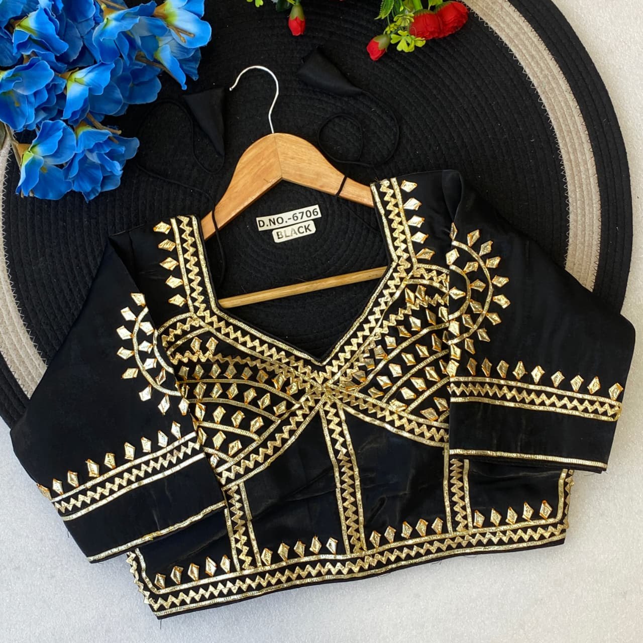Gota Patti Handwork Aangi Style Blouse Black Colour