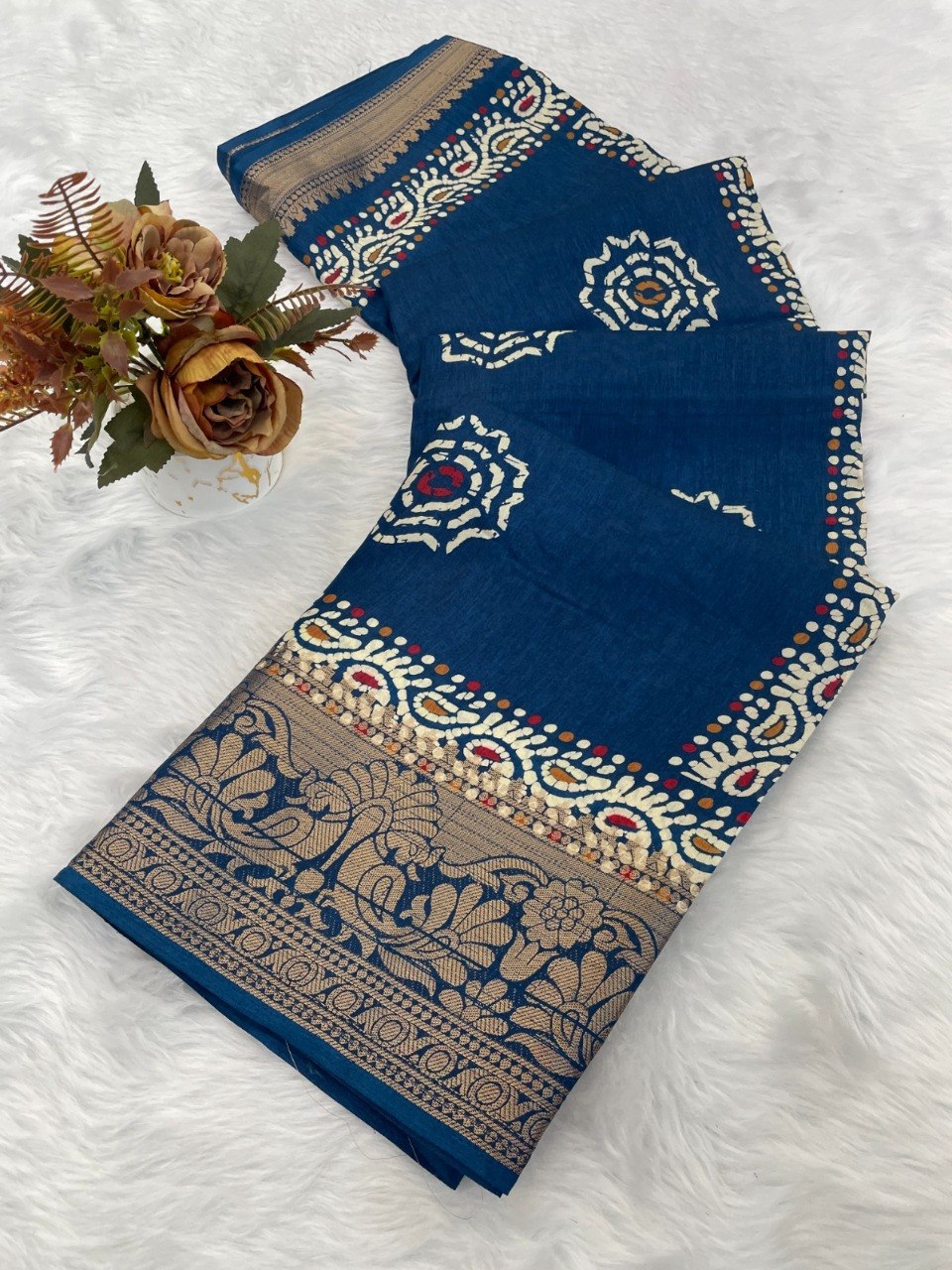 Dola Silk Saree with Designer Print, Jacquard Border & Designer Pallu
