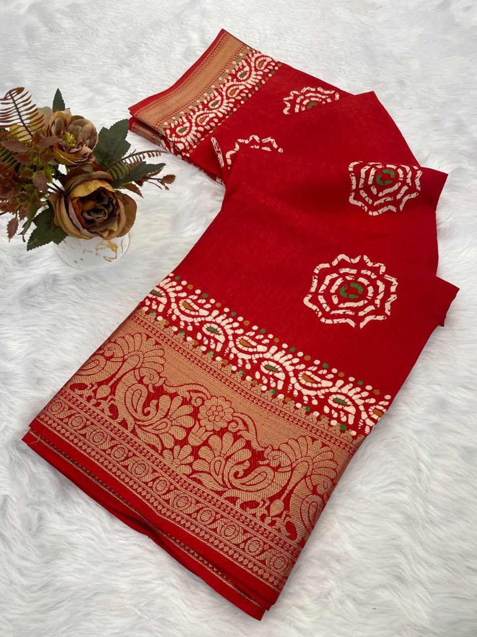 Dola Silk Saree with Designer Print, Jacquard Border & Designer Pallu