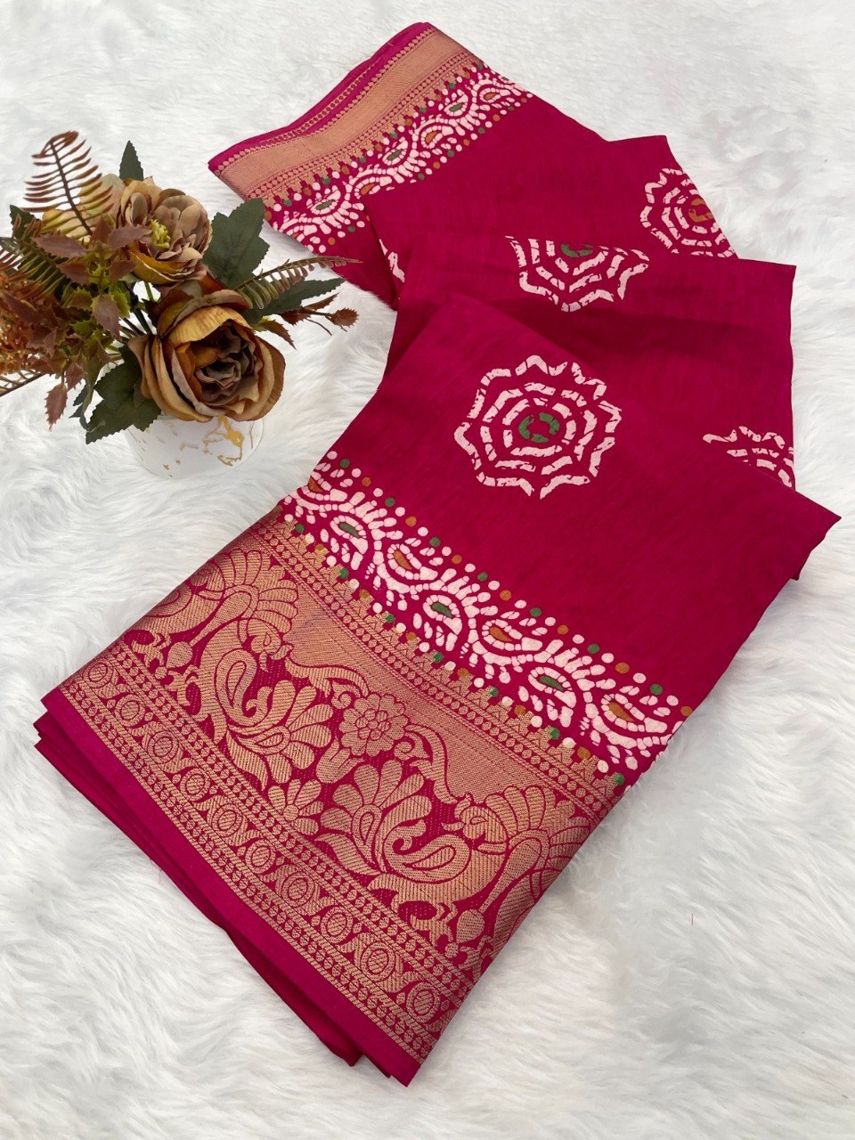 Dola Silk Saree with Designer Print, Jacquard Border & Designer Pallu