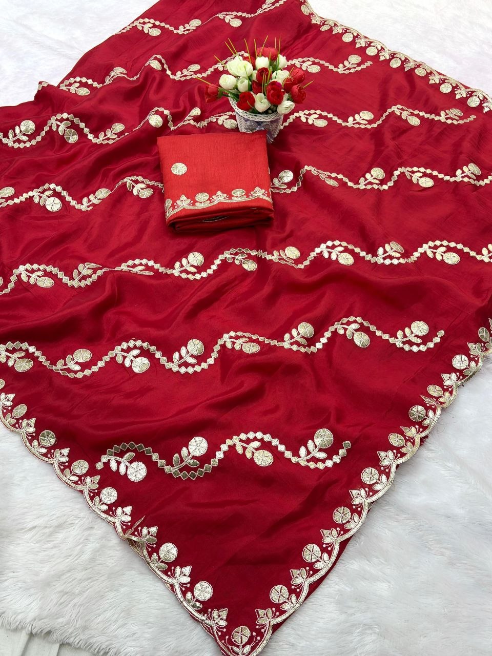 Premium HO Silk Saree with Multi Coding Work, Foil Work & Cut Work Border (Rich C-Pallu) Red