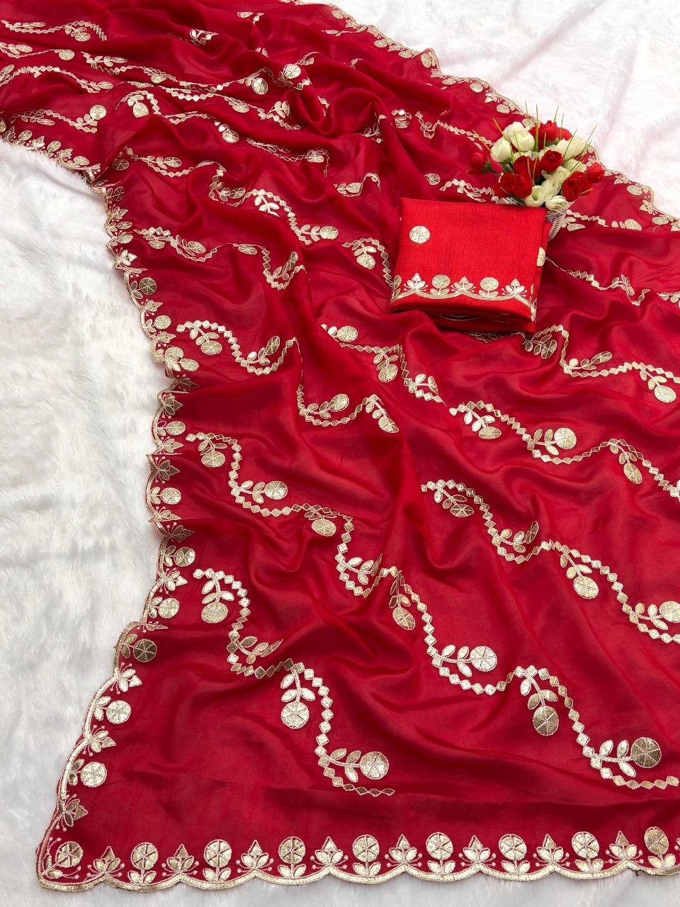 Premium HO Silk Saree with Multi Coding Work, Foil Work & Cut Work Border (Rich C-Pallu) Red