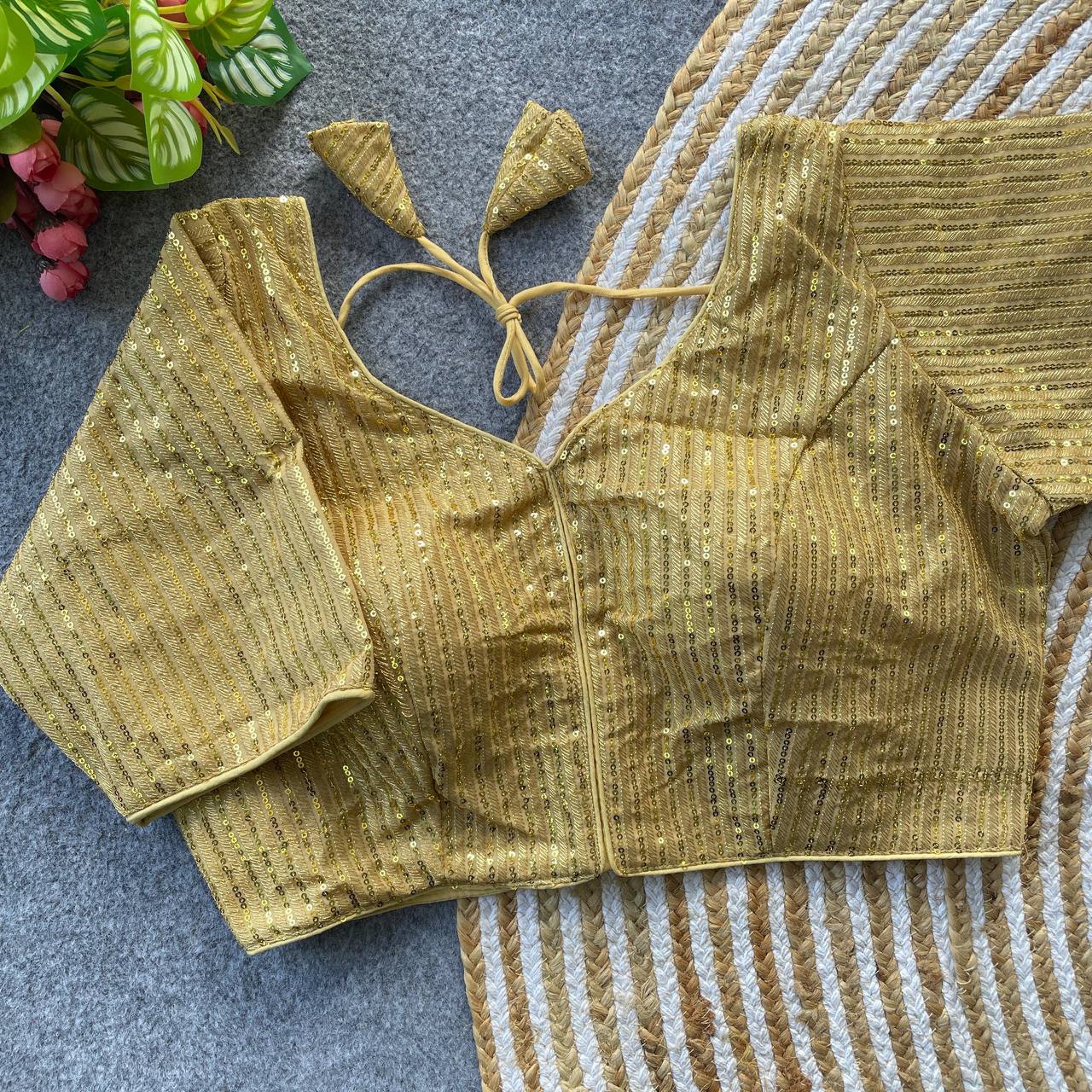 Georgette Blouse with Tone-on-Tone Thread & Sequins Work