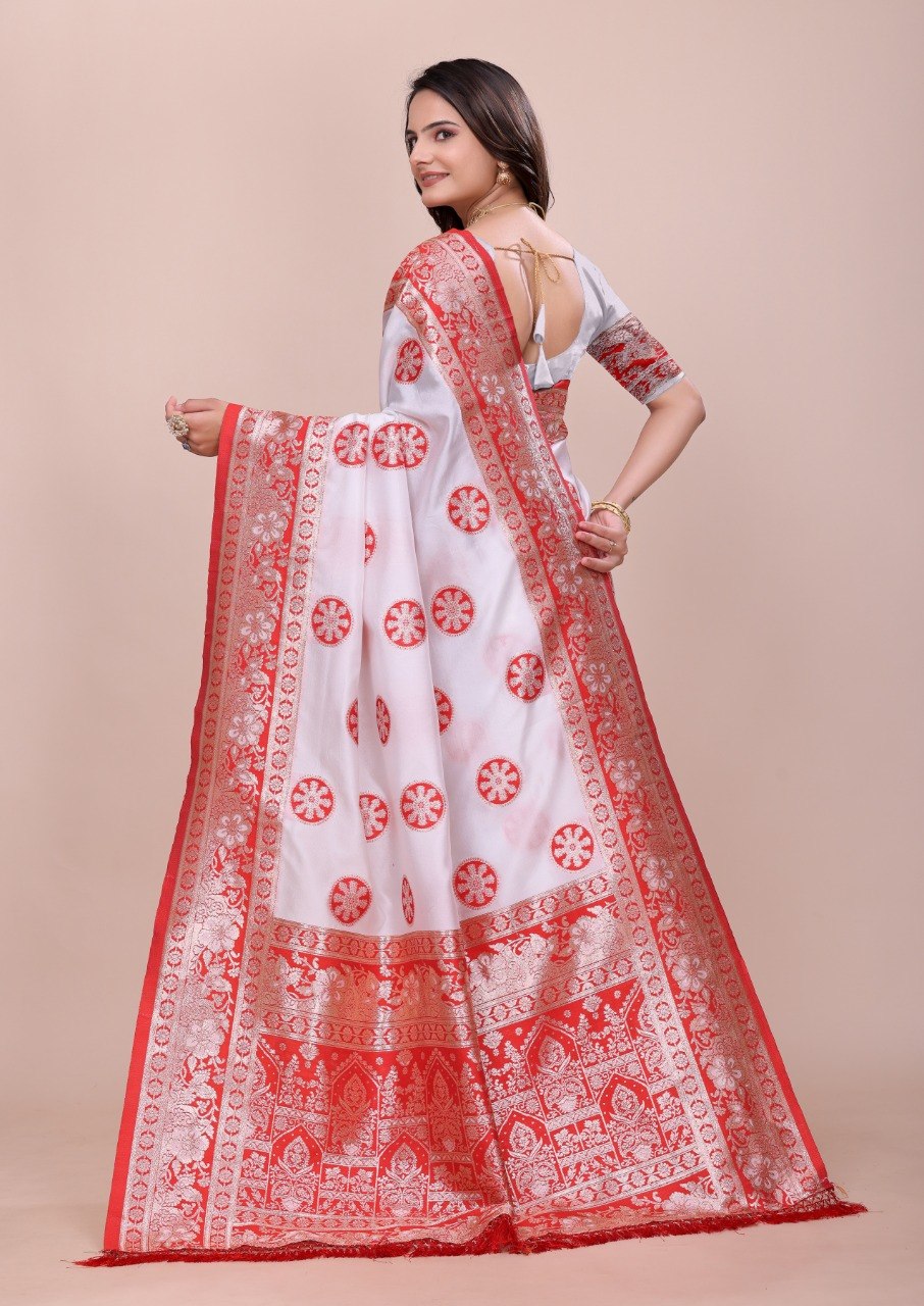 Soft Paithani Silk Saree with Meenakari Zari Weaving, Rich Pallu & Jalar Border