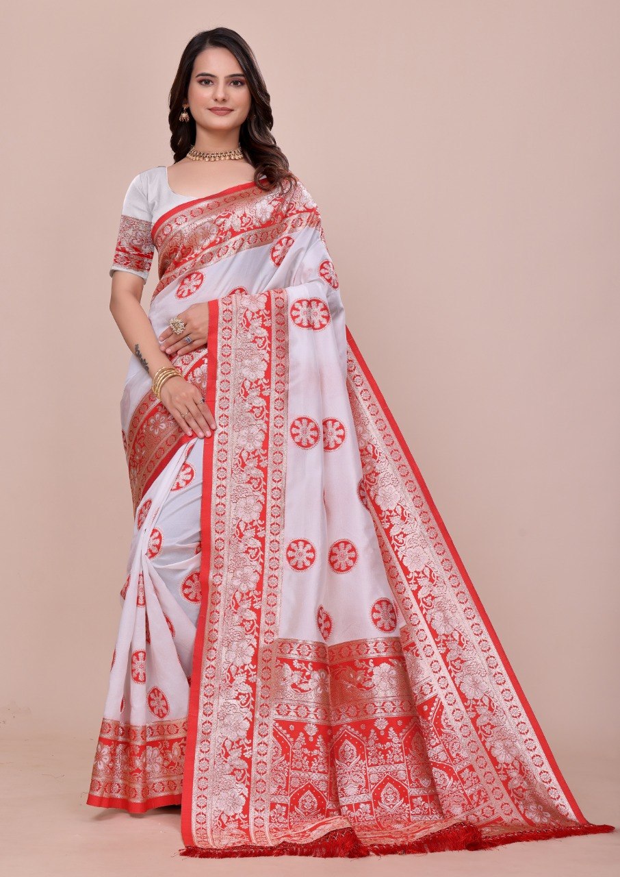 Soft Paithani Silk Saree with Meenakari Zari Weaving, Rich Pallu & Jalar Border