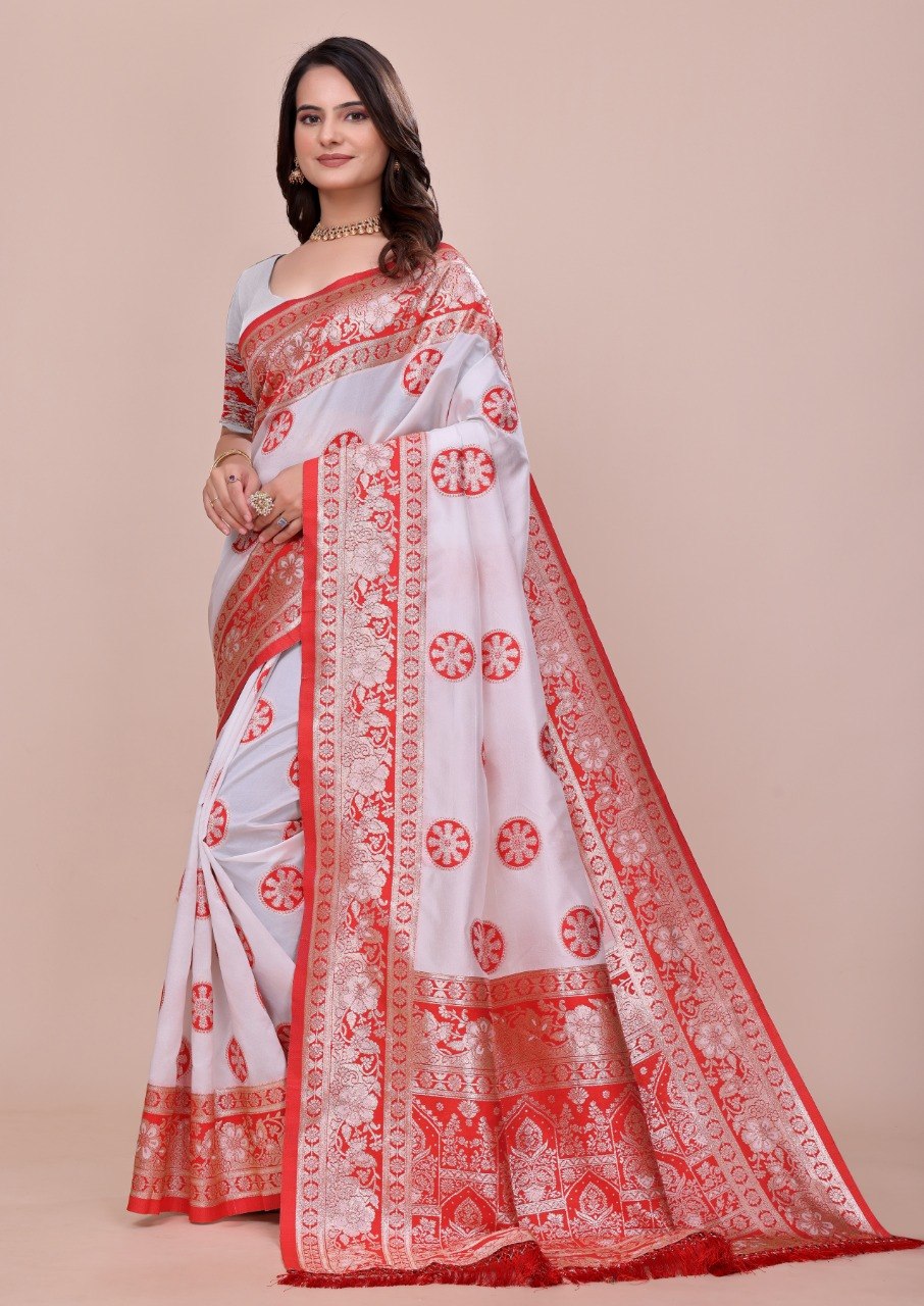 Soft Paithani Silk Saree with Meenakari Zari Weaving, Rich Pallu & Jalar Border