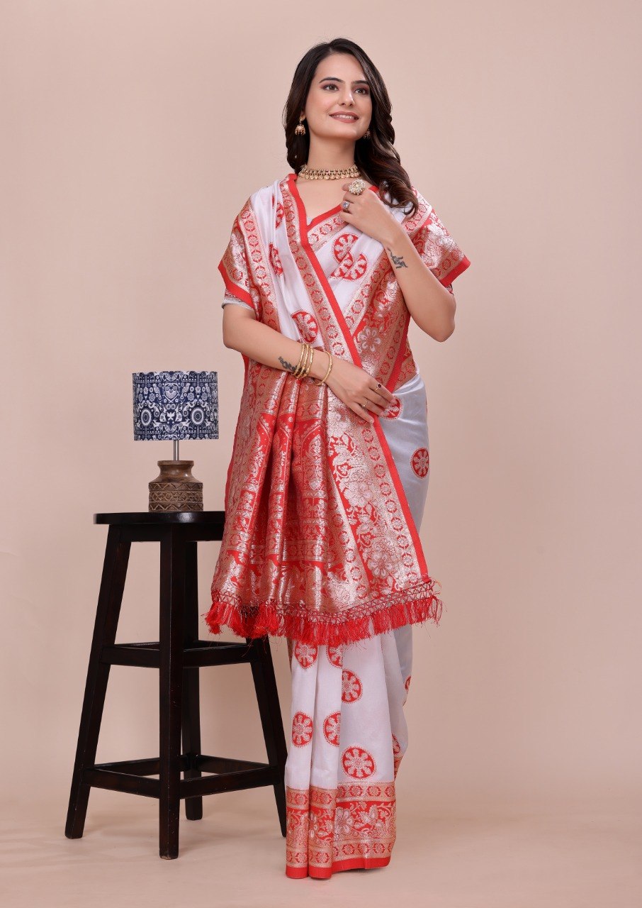 Soft Paithani Silk Saree with Meenakari Zari Weaving, Rich Pallu & Jalar Border